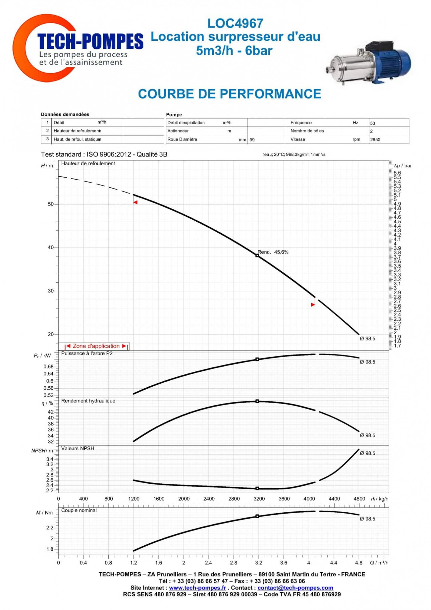 Courbe surpresseur d'eau location 5m3/h - 6bar