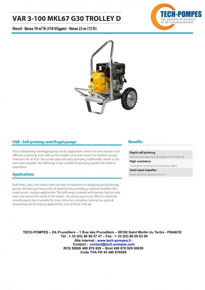 Motopompe Thermique VAR3-100 MKL67 G30 TROLLEY