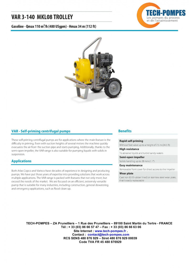 Motopompe VAR3-140 MKL08 sur roues